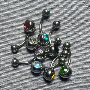 Clear Rainbow CZ 14G Belly Button Ring